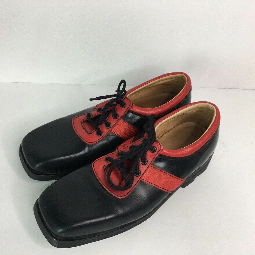 John Fluevog Black Red Stripe Shoes Oxford Square Toe 2nd Heaven Men Size 10.5 - Picture 3 of 12